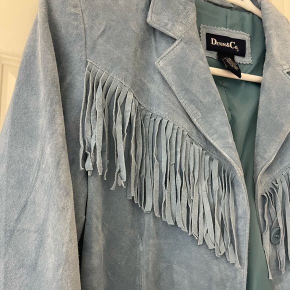 SOLD Baby Blue Suede Fringe Jacket - Picture 5 of 5